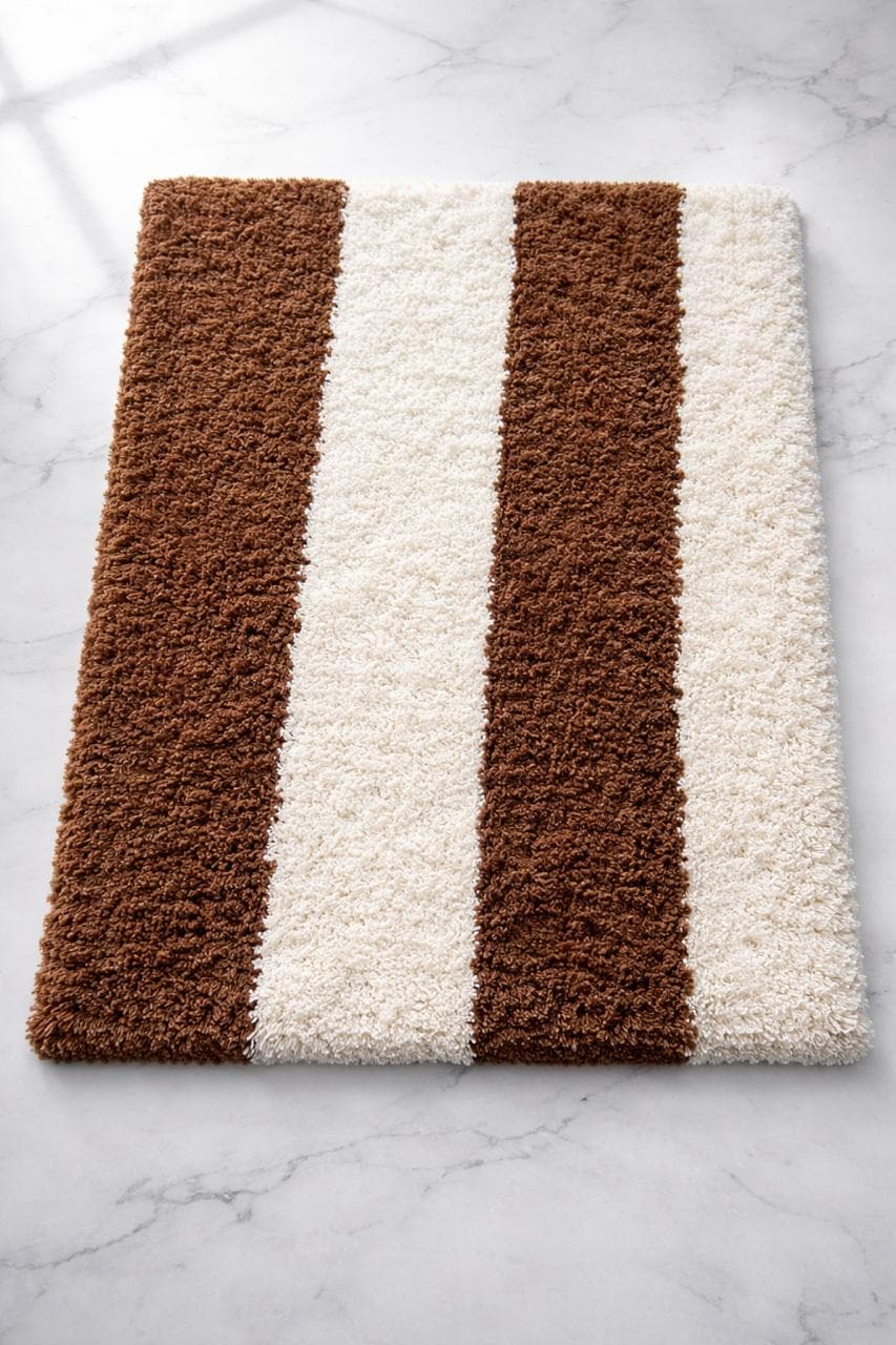 Bathmat brown nut and white stripes