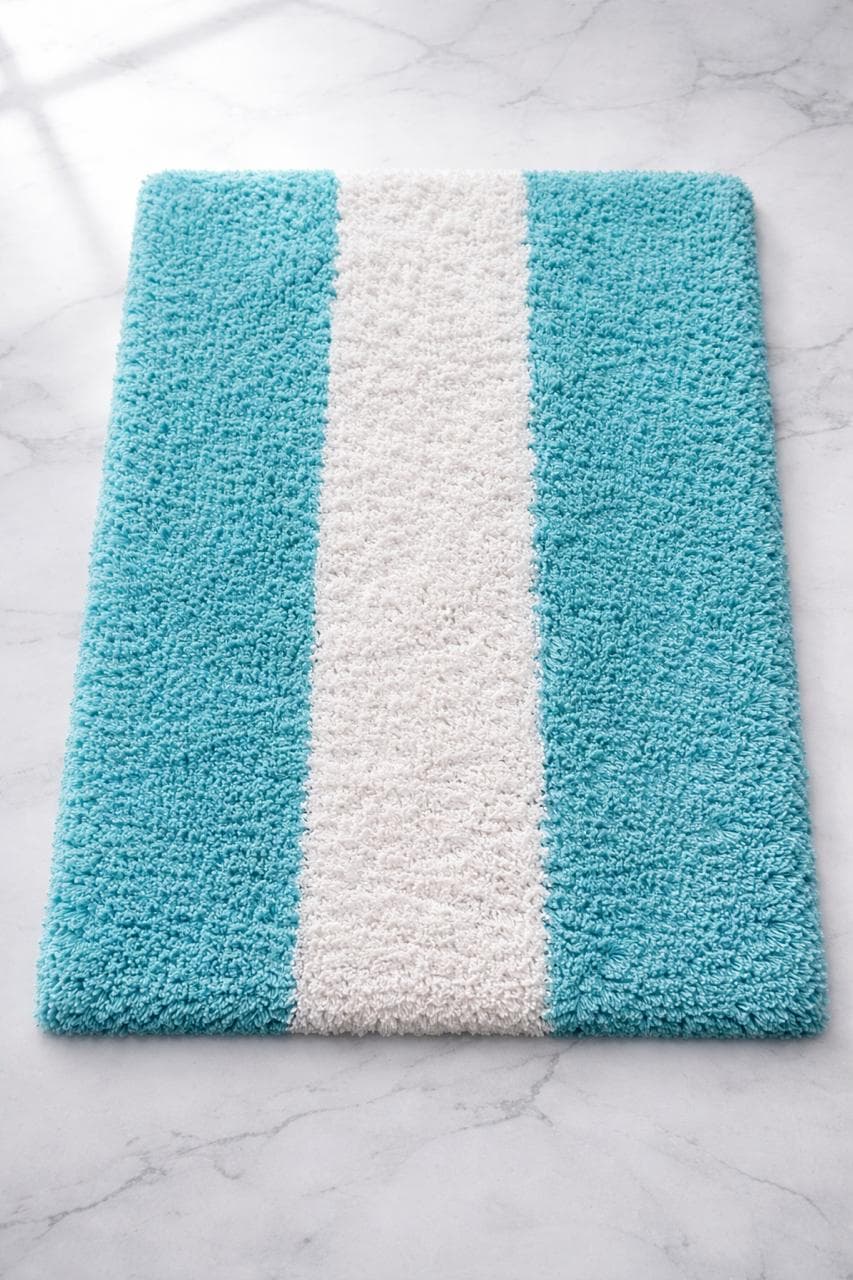 Bathmat blue and white single stripes