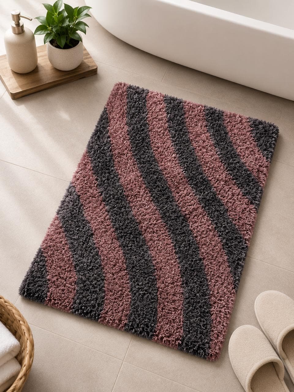 BATHMAT WAVE DESIGN COFFEE AND BLACK