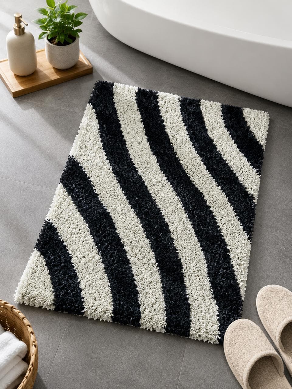 BATHMAT WAVE DESIGN GREEN ALMONDS AND BLACK