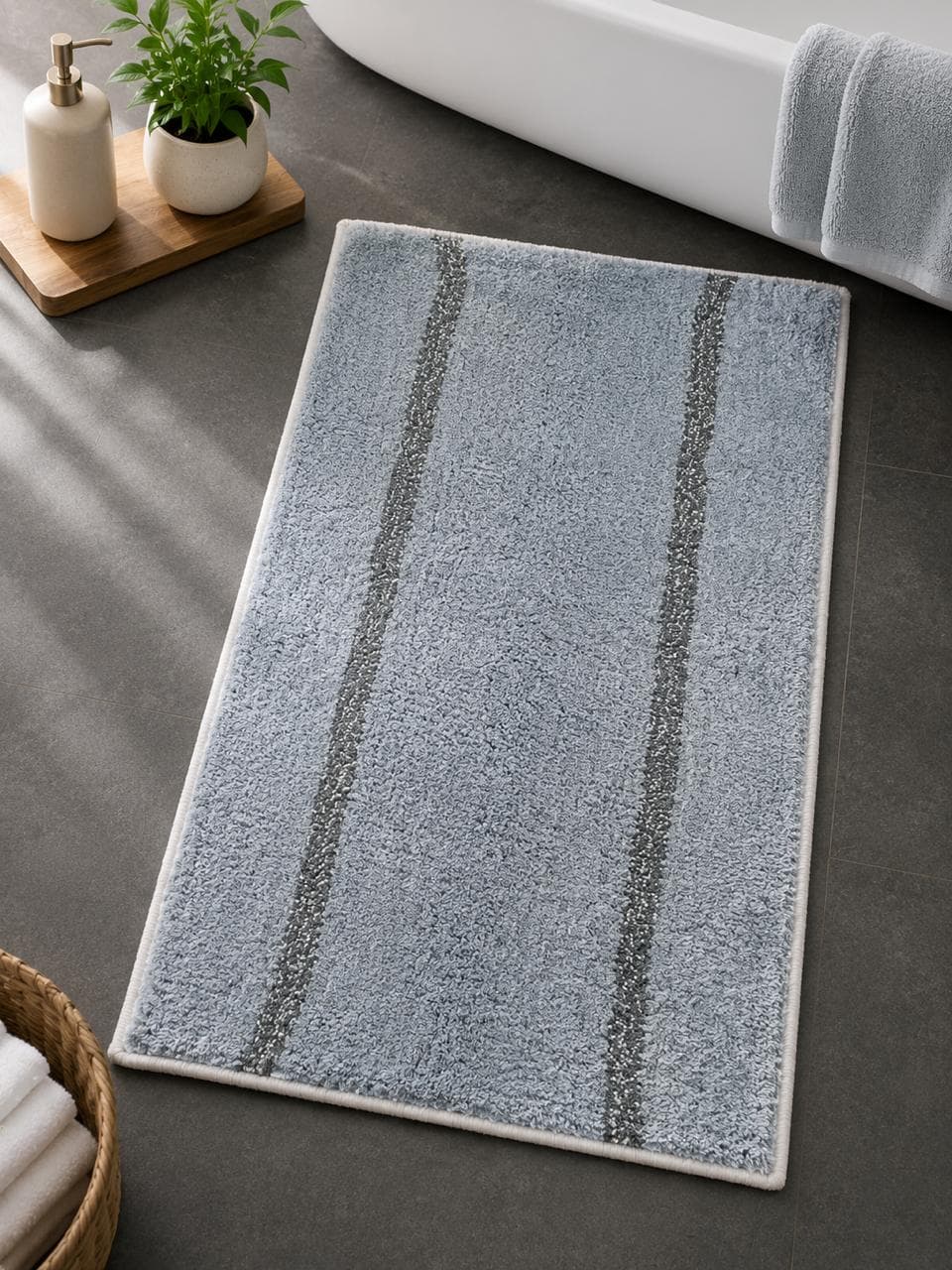 BATHMAT DOUBLE STRPIE GREY AND GREEN