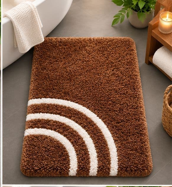 BATHMAT BOWN AND WHITE HALF RAINBOW