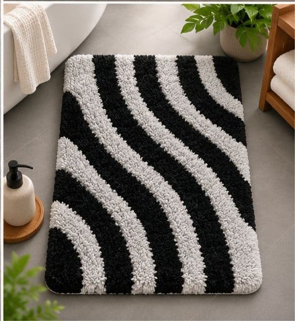 BATHMAT WAVE DESIGN BLACK AND GREY